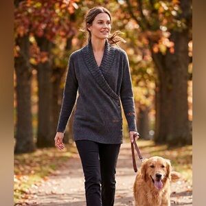 Cache Charcoal Faux Wrap Sweater
